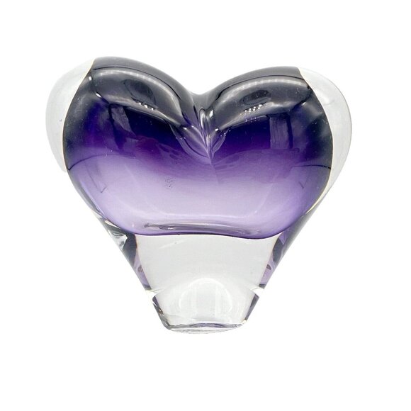 Vintage Rosenthal Purple Art Glass Heart Bud Vase Paperweight Minimalist - Picture 3 of 6